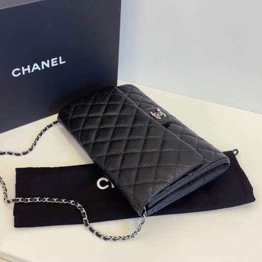 閒置新 香奈兒/Chanel Timeless黑銀魚子醬腋下包-5