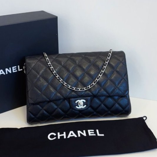 閒置新 香奈兒/Chanel Timeless黑銀魚子醬腋下包-6