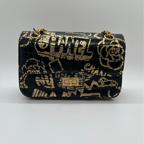 CHANEL香奈兒 2.55 絕版埃及系列，黑金鰐魚壓紋超級塗鴉燙金