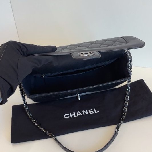 香奈兒/Chanel 黑銀限定牛皮 綁帶CF法棍鏈條包-8