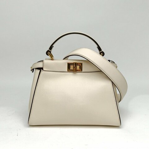 FENDI PEEKABOOMini23米白色牛皮金扣肩背包