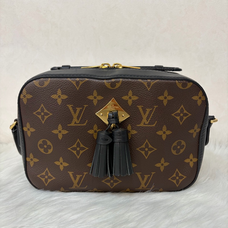 LV M43555 Saintonge 黑皮 老花 流蘇 相機包 方包-0