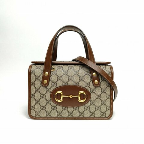 GUCCI 老花PVC金扣1955系列手提斜挎盒子包肩背包
