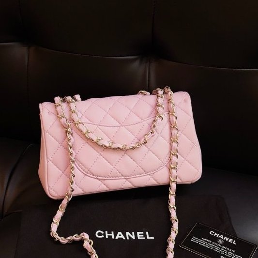 閒置新 香奈兒/Chanel 粉金戴妃CF小號口蓋鏈條包-1