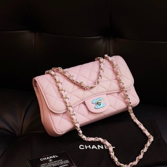 閒置新 香奈兒/Chanel 粉金戴妃CF小號口蓋鏈條包-2