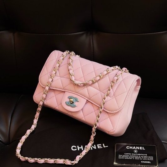 閒置新 香奈兒/Chanel 粉金戴妃CF小號口蓋鏈條包-3