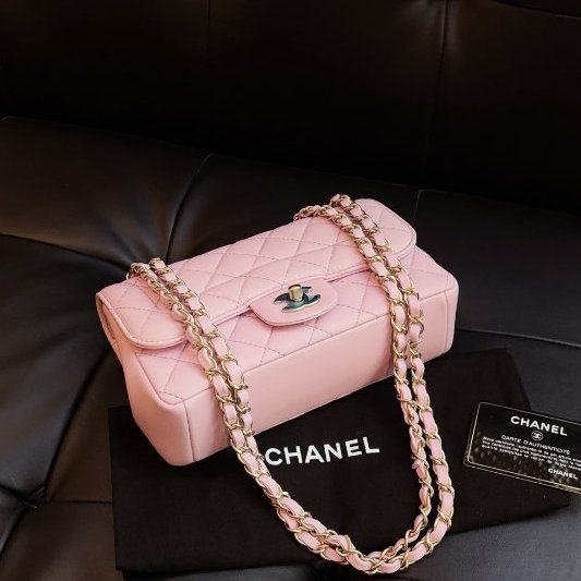 閒置新 香奈兒/Chanel 粉金戴妃CF小號口蓋鏈條包-4