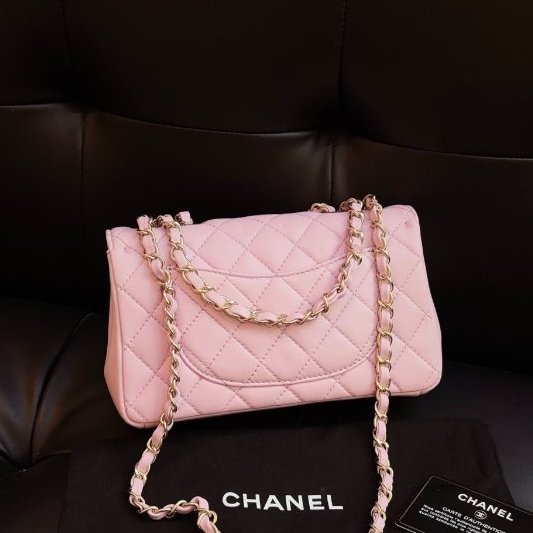 閒置新 香奈兒/Chanel 粉金戴妃CF小號口蓋鏈條包-6
