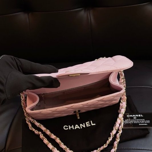 閒置新 香奈兒/Chanel 粉金戴妃CF小號口蓋鏈條包-8