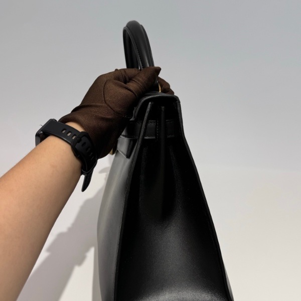 Hermès 愛馬仕 Kelly 28 黑金 Box 皮 圈 Q 刻 有鎖具 狀態良好-6