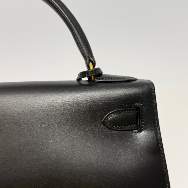 Hermès 愛馬仕 Kelly 28 黑金 Box 皮 圈 Q 刻 有鎖具 狀態良好-8