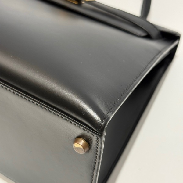 Hermès 愛馬仕 Kelly 28 黑金 Box 皮 圈 Q 刻 有鎖具 狀態良好-12