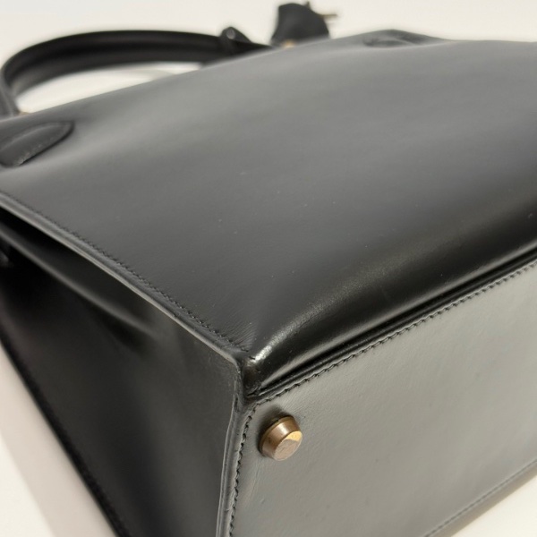 Hermès 愛馬仕 Kelly 28 黑金 Box 皮 圈 Q 刻 有鎖具 狀態良好-14