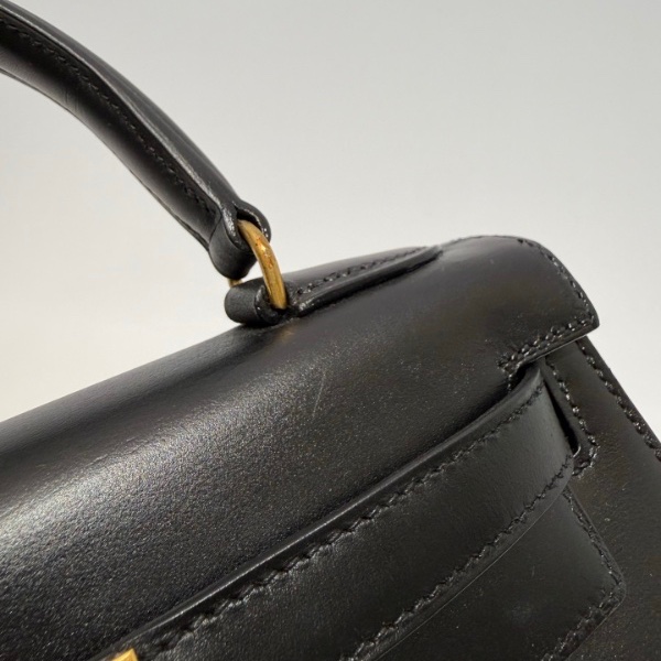 Hermès 愛馬仕 Kelly 28 黑金 Box 皮 圈 Q 刻 有鎖具 狀態良好-23