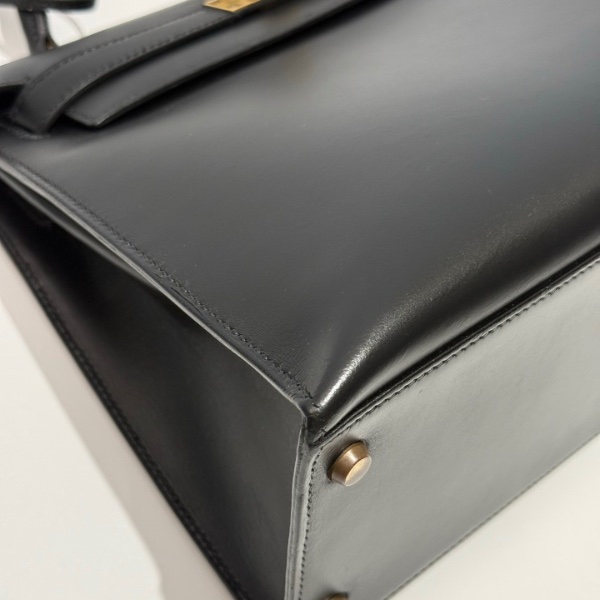 Hermès 愛馬仕 Kelly 28 黑金 Box 皮 圈 Q 刻 有鎖具 狀態良好-31