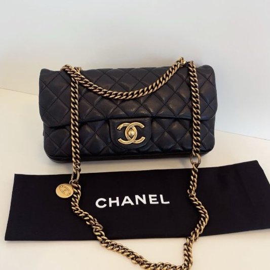 香奈兒/Chanel 黑金牛皮小號金幣CF鏈條包-0