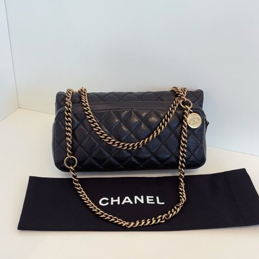 香奈兒/Chanel 黑金牛皮小號金幣CF鏈條包-1