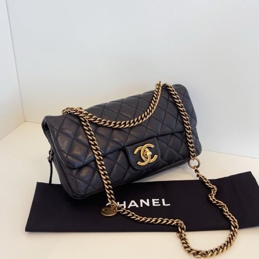 香奈兒/Chanel 黑金牛皮小號金幣CF鏈條包-2