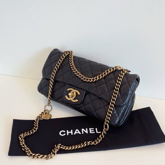 香奈兒/Chanel 黑金牛皮小號金幣CF鏈條包-3