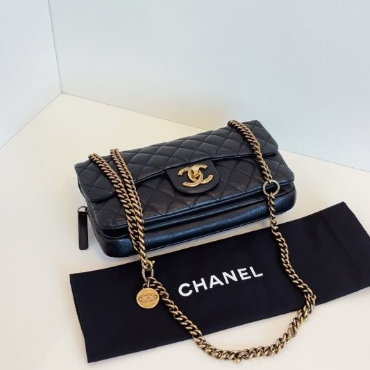 香奈兒/Chanel 黑金牛皮小號金幣CF鏈條包-4