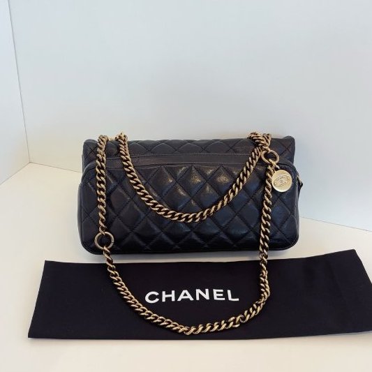 香奈兒/Chanel 黑金牛皮小號金幣CF鏈條包-6