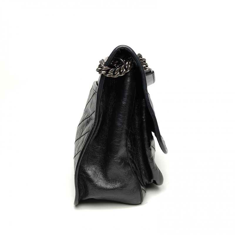 SAINT LAURENT Niki中號28D扣黑色牛皮銀扣肩背包-3