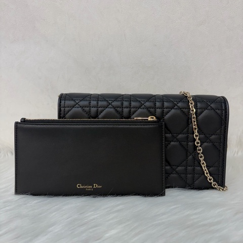 DIOR LADY DIOR S0204 黑皮 金釦 woc 手拿包 斜背包