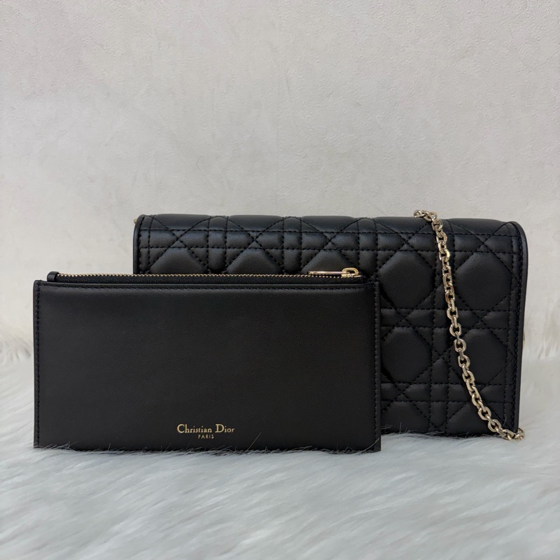 DIOR LADY DIOR S0204 黑皮 金釦 woc 手拿包 斜背包-0
