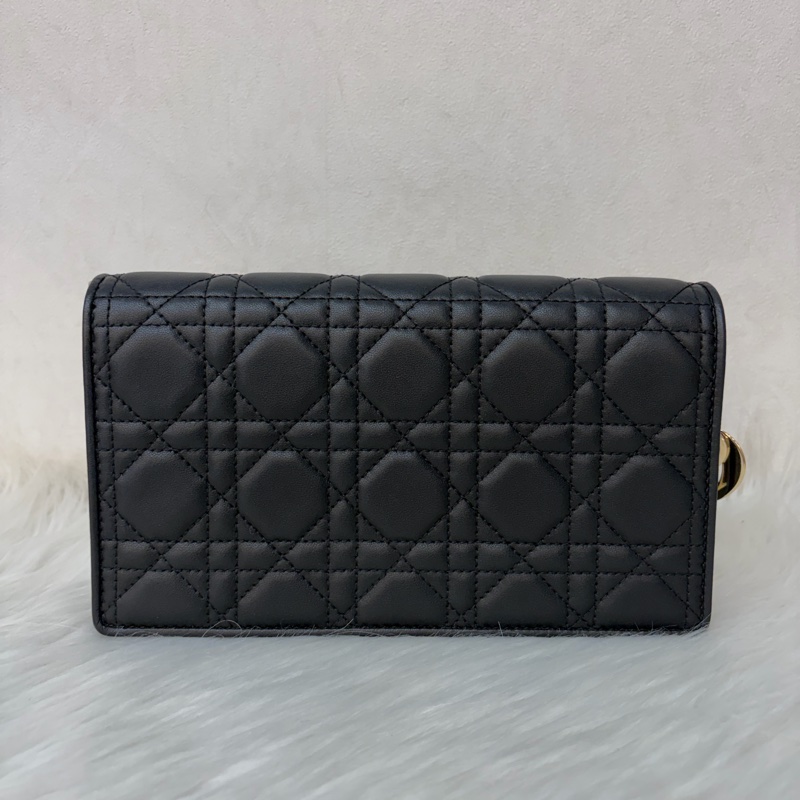 DIOR LADY DIOR S0204 黑皮 金釦 woc 手拿包 斜背包-1