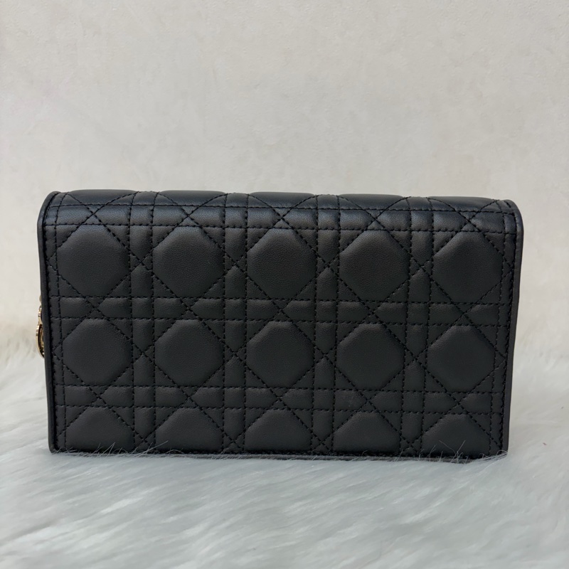 DIOR LADY DIOR S0204 黑皮 金釦 woc 手拿包 斜背包-3