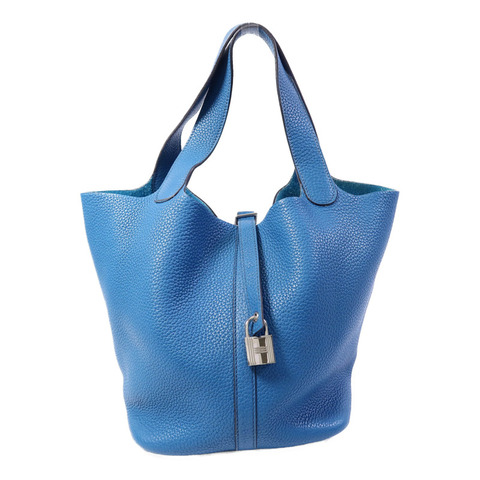 HERMES Clemence皮革Picotin MM手挽袋Bleu Izmir