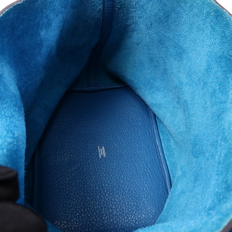 HERMES Clemence皮革Picotin MM手挽袋Bleu Izmir-4