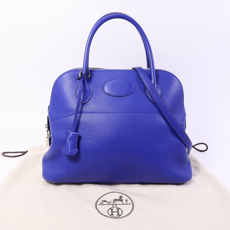 HERMES Togo皮革Bolide 31手挽肩背兩用袋Bleu Electrique-9
