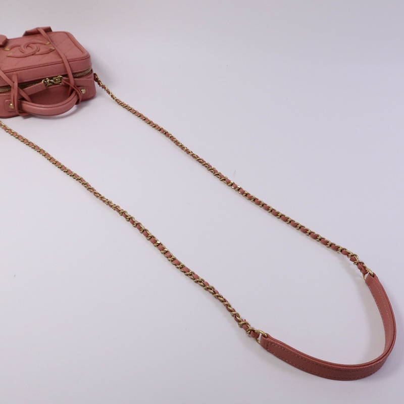 CHANEL 牛皮皮革Vanity Case 17cm鏈帶手挽肩背兩用袋-8