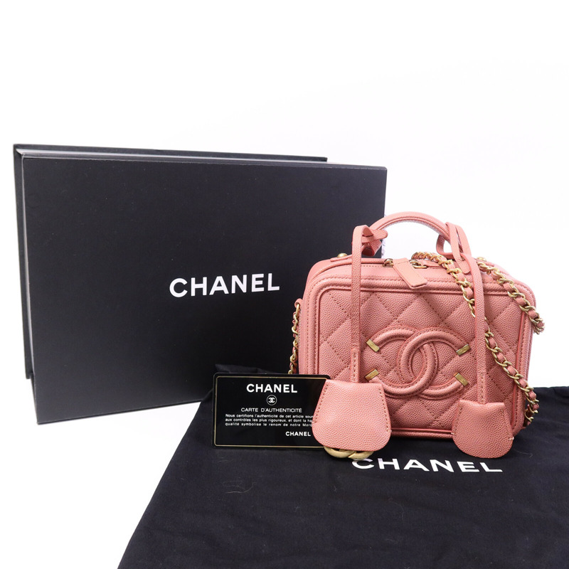 CHANEL 牛皮皮革Vanity Case 17cm鏈帶手挽肩背兩用袋-9