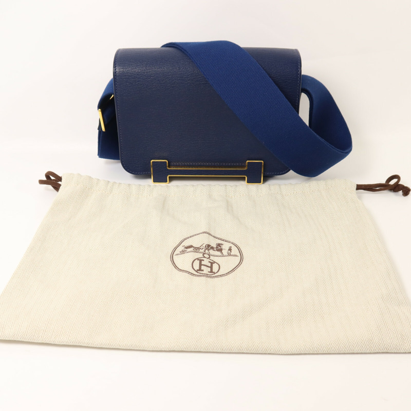 HERMES Chevre Mysore皮革Geta肩背袋Bleu Nuit-8