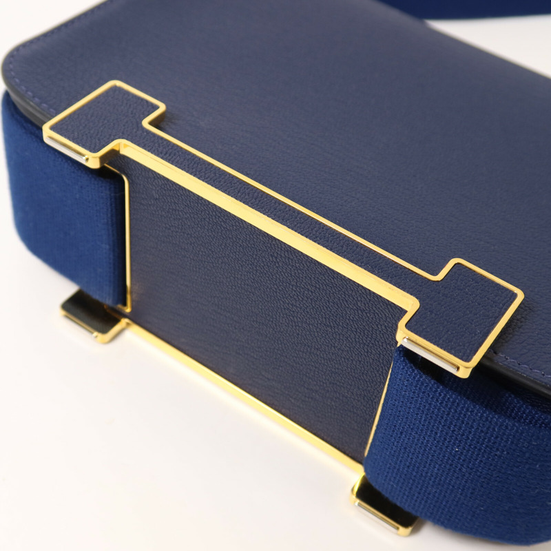 HERMES Chevre Mysore皮革Geta肩背袋Bleu Nuit-9