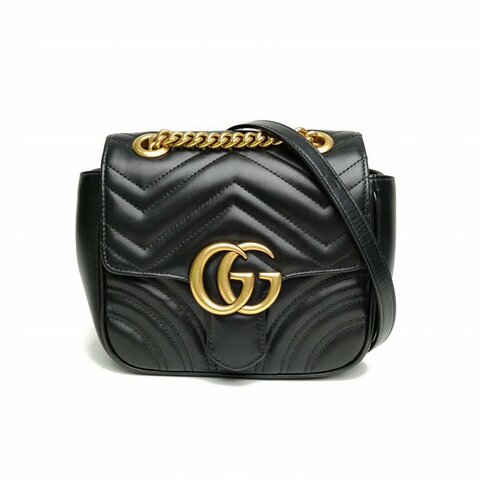 GUCCI 黑色牛皮金扣GGMarmont肩背包18方胖子肩背包