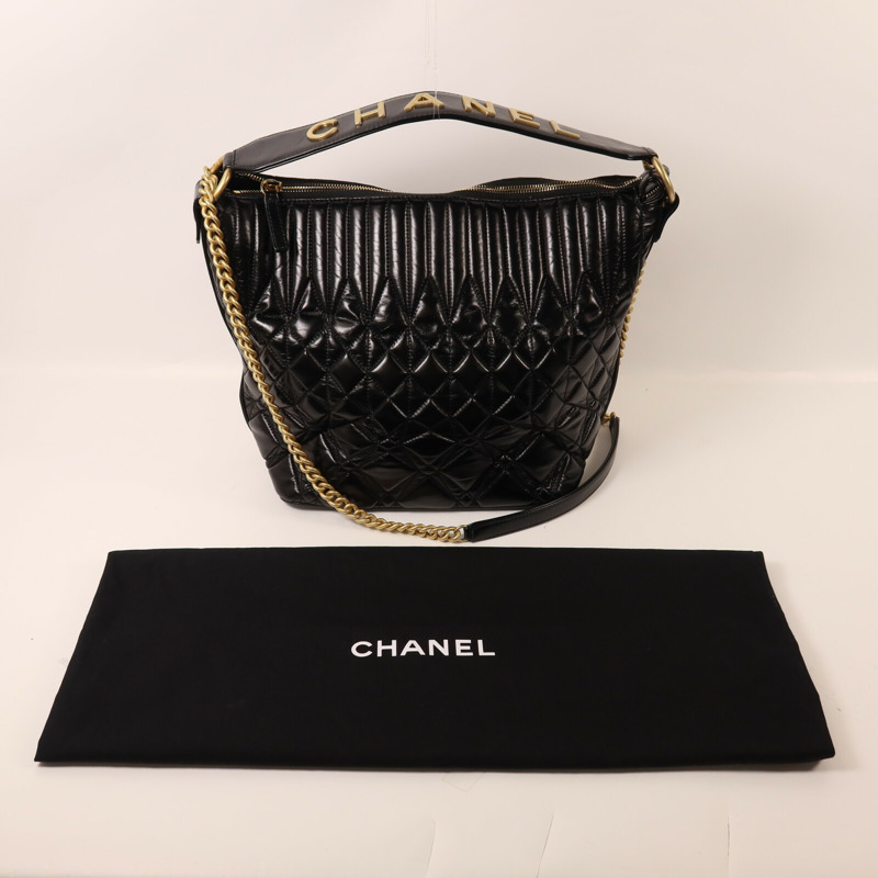 CHANEL 牛皮皮革Chain Shoulder鏈帶手挽肩背兩用袋-8