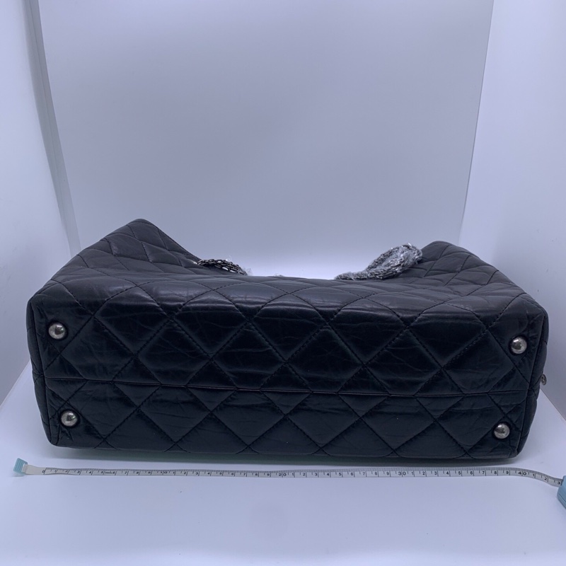Chanel香奈兒 中古2.55 機場包 托特包鏈條單肩包 黑銀配色 牛皮 鐳射14開-3