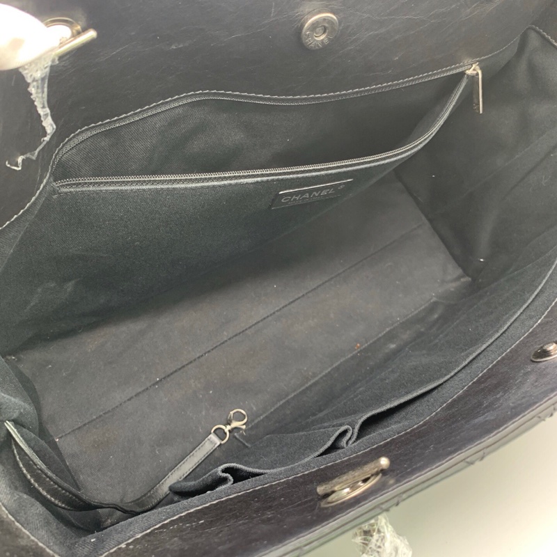 Chanel香奈兒 中古2.55 機場包 托特包鏈條單肩包 黑銀配色 牛皮 鐳射14開-4