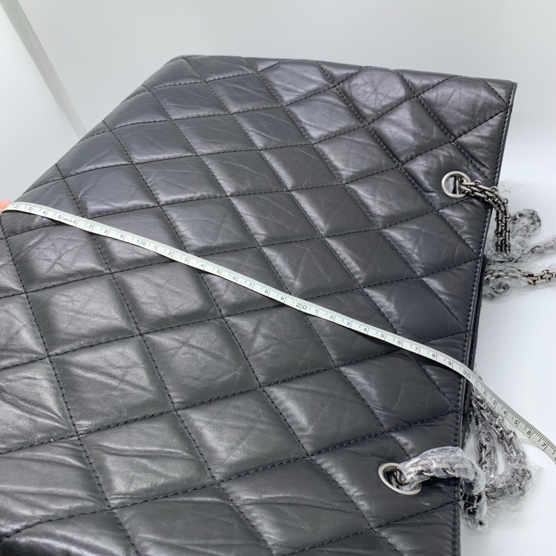 Chanel香奈兒 中古2.55 機場包 托特包鏈條單肩包 黑銀配色 牛皮 鐳射14開-8