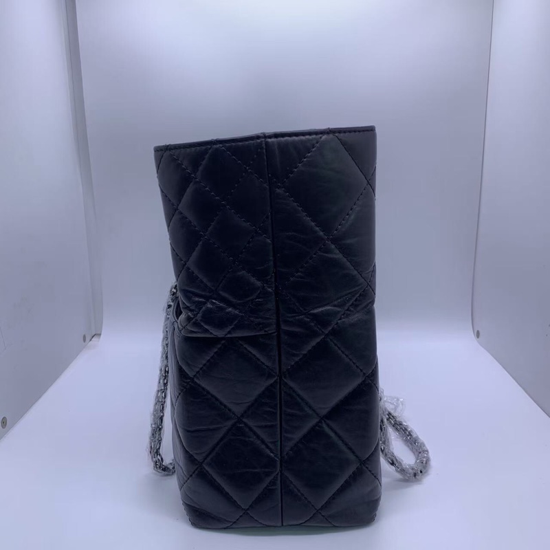 Chanel香奈兒 中古2.55 機場包 托特包鏈條單肩包 黑銀配色 牛皮 鐳射14開-9