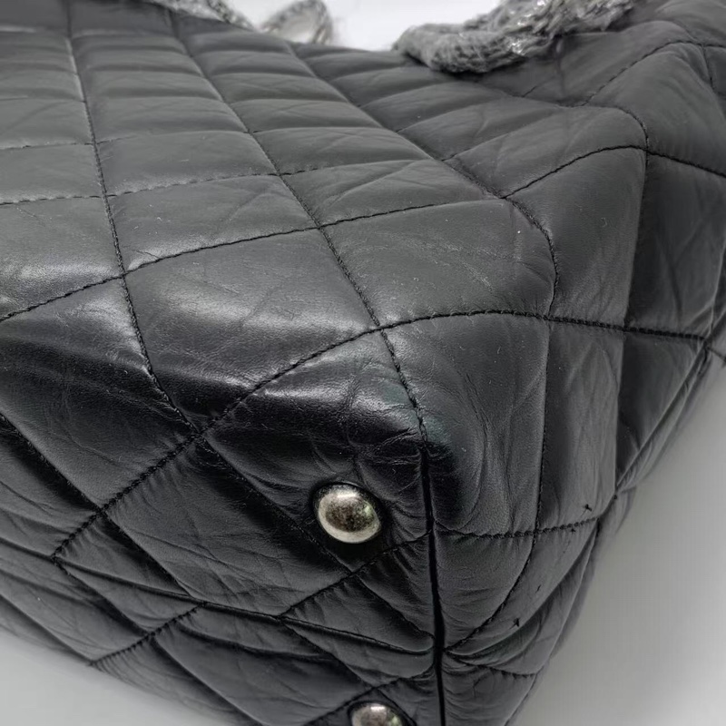 Chanel香奈兒 中古2.55 機場包 托特包鏈條單肩包 黑銀配色 牛皮 鐳射14開-10