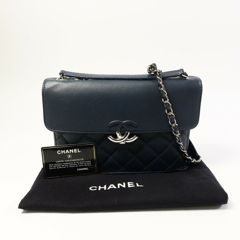 CHANEL 牛皮皮革Chain Shoulder鏈帶手挽肩背兩用袋-11