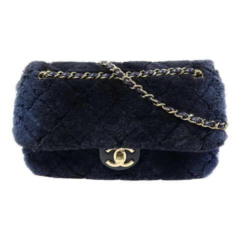 CHANEL 兔毛Flap Bag Medium鏈帶手挽肩背兩用袋