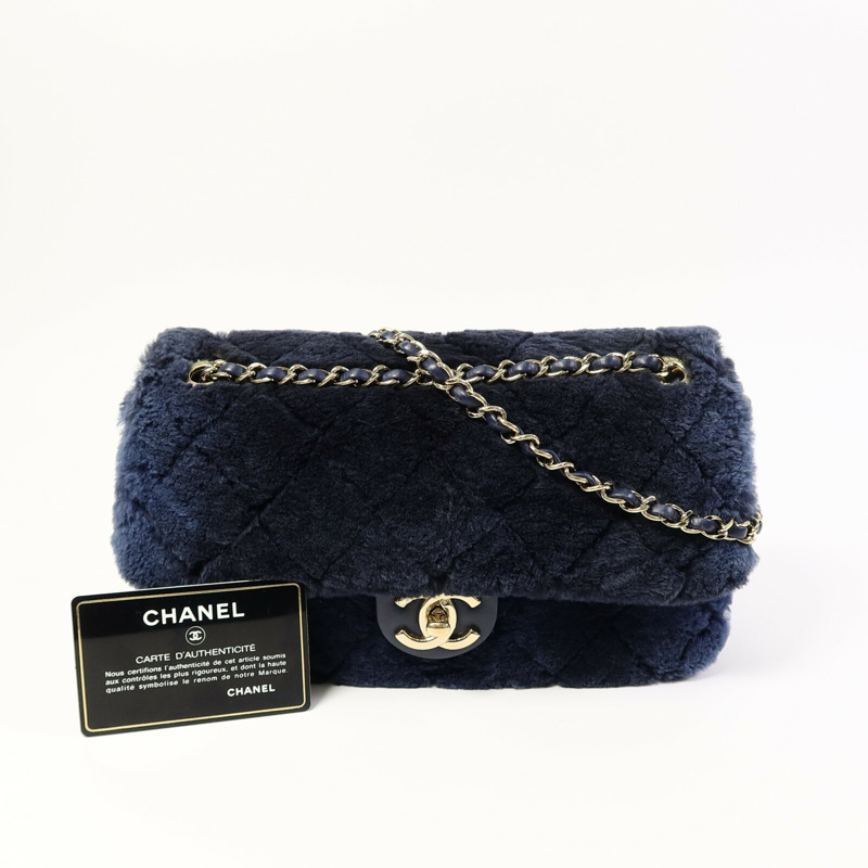 CHANEL 兔毛Flap Bag Medium鏈帶手挽肩背兩用袋-9