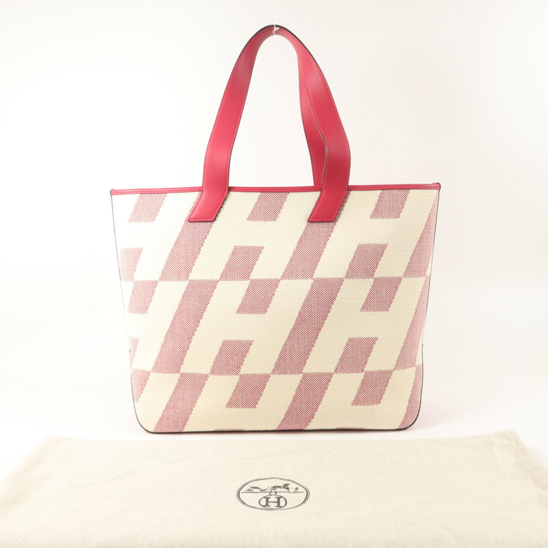 HERMES 帆布Biais 40手挽袋Framboise-8