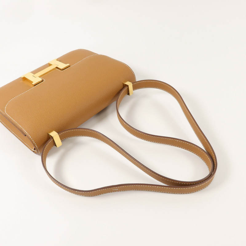 HERMES Epsom皮革Constance 24肩背袋Gold-8