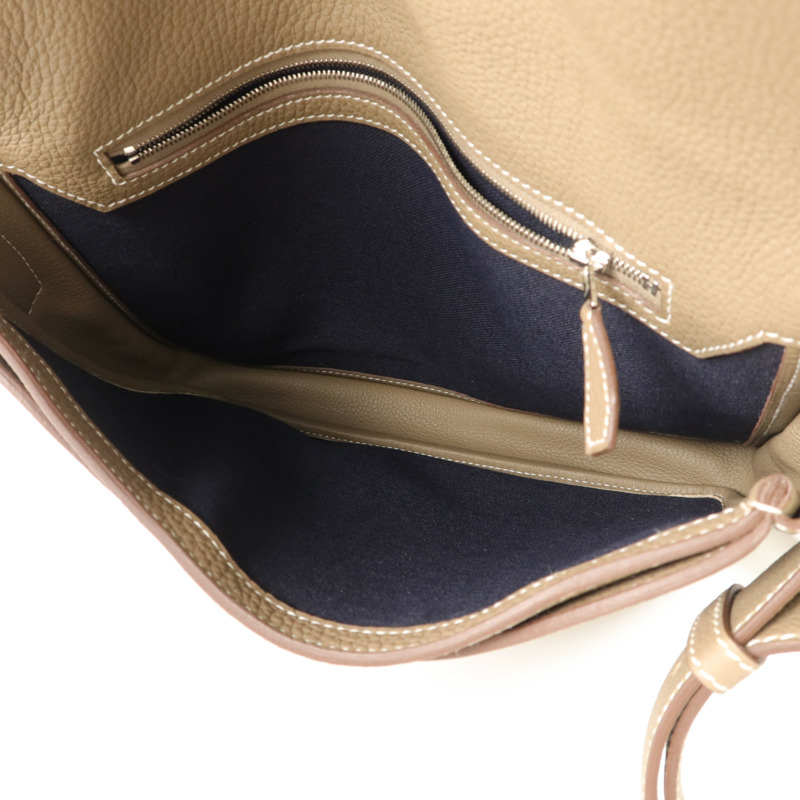 HERMES Clemence皮革Steve Light Junior肩背袋Etoupe-4